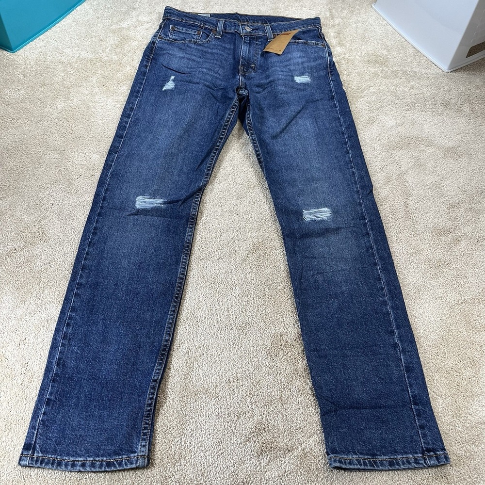 Levis 502 Jeans Men's 30x32 Tapered Leg Stretch Medium Wash Distressed Whiskers